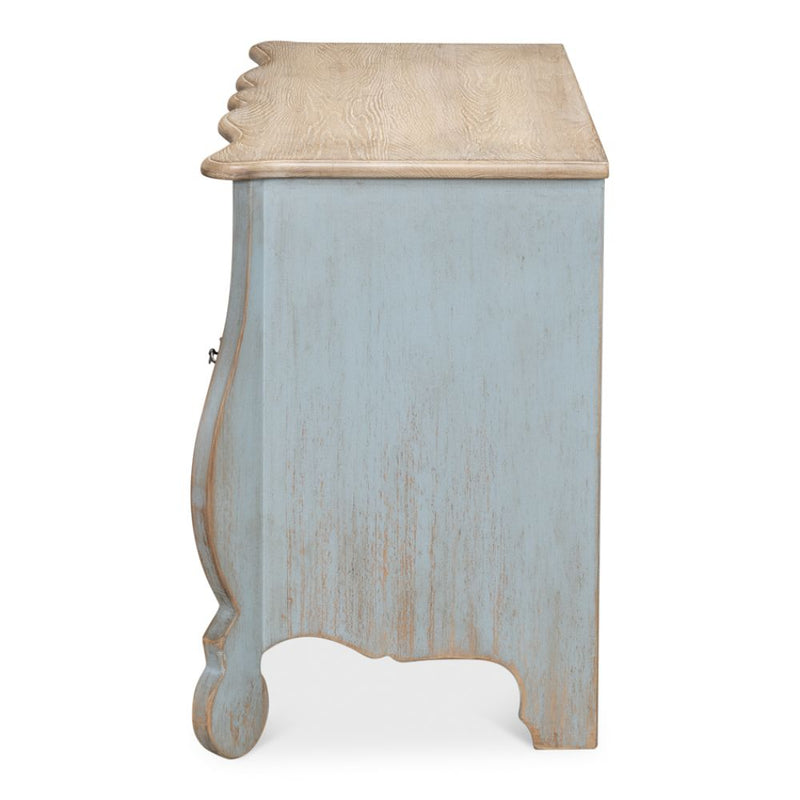 cabinet reclaimed pine 4 drawer scalloped rustic blue distressed bowed