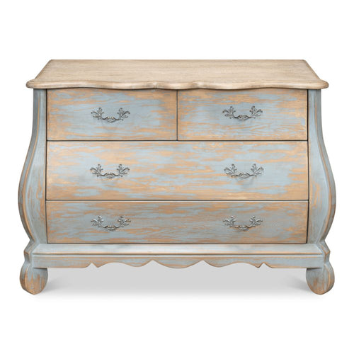 cabinet reclaimed pine 4 drawer scalloped rustic blue distressed bowed