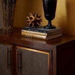 cabinet faux shagreen walnut edges brass accents