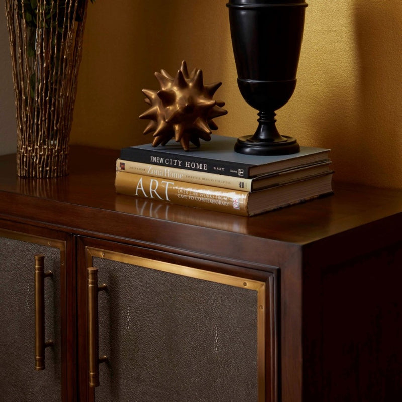 cabinet faux shagreen walnut edges brass accents