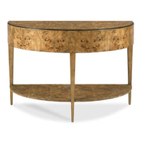 half oval top table natural burl tapered leg apron rail
