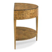half oval top table natural burl tapered leg apron rail