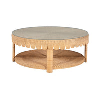 coffee table scalloped glass top round lower shelf