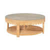 coffee table scalloped glass top round lower shelf