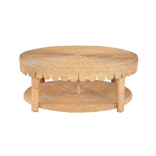 coffee table scalloped glass top round lower shelf