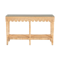 console table scalloped glass top rectangular lower shelf