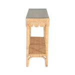 console table scalloped glass top rectangular lower shelf