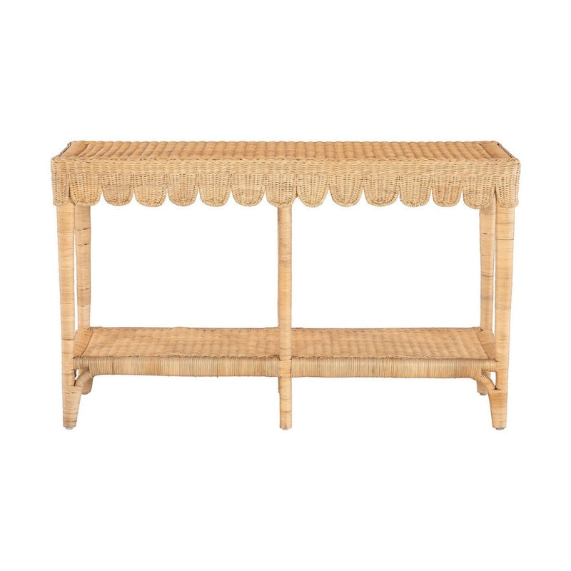 console table scalloped glass top rectangular lower shelf