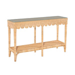 console table scalloped glass top rectangular lower shelf