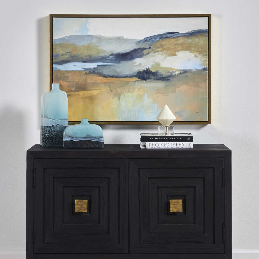 framed canvas abstract print blue yellow gold finish