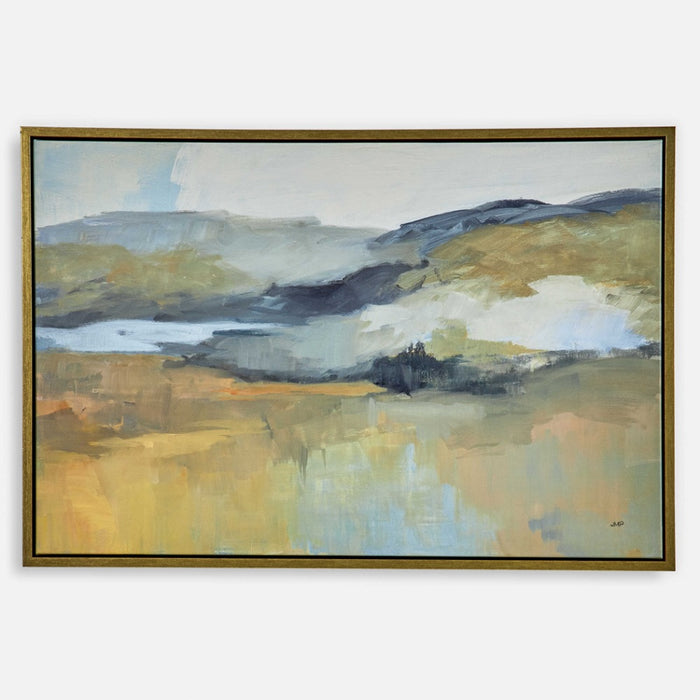 framed canvas abstract print blue yellow gold finish