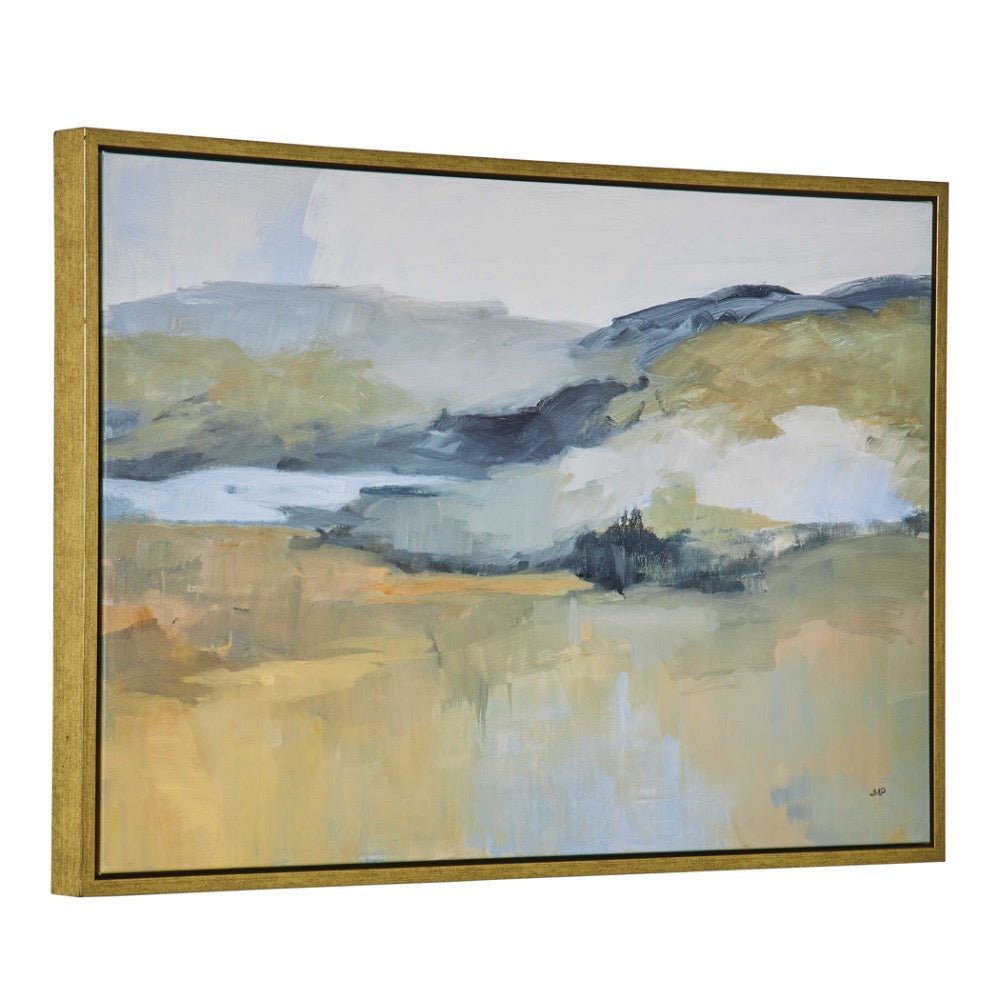 framed canvas abstract print blue yellow gold finish