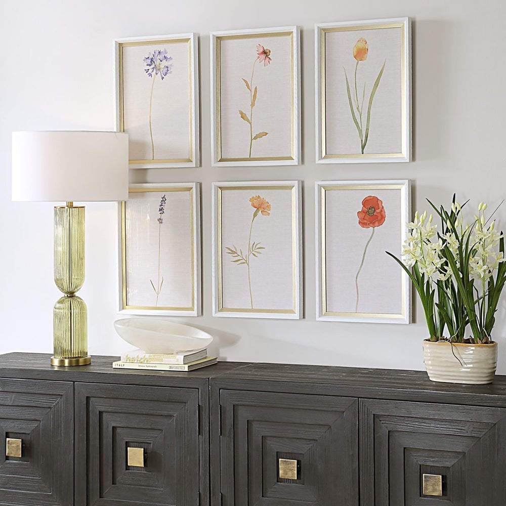 botanical framed wall art set wood grain veneer frame