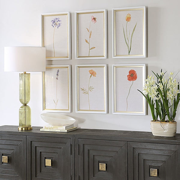 botanical framed wall art set wood grain veneer frame