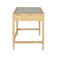 desk rattan wrapped glass top two drawer