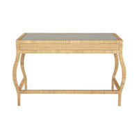 desk rattan wrapped glass top two drawer
