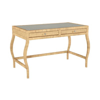 desk rattan wrapped glass top two drawer