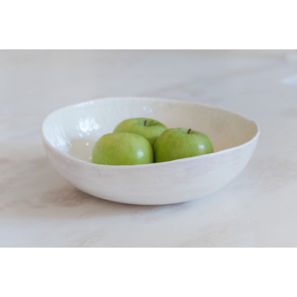 round large serving bowl white weave pattern melamine green apples
