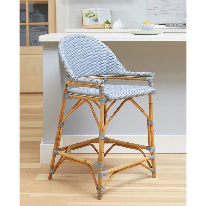Unique light blue and tan wood stool