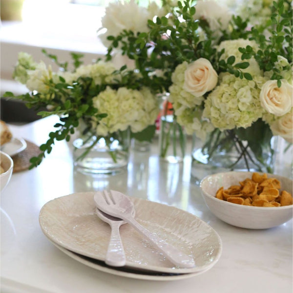 melamine serving platter cream weave pattern oval set of 2 table setting flowers