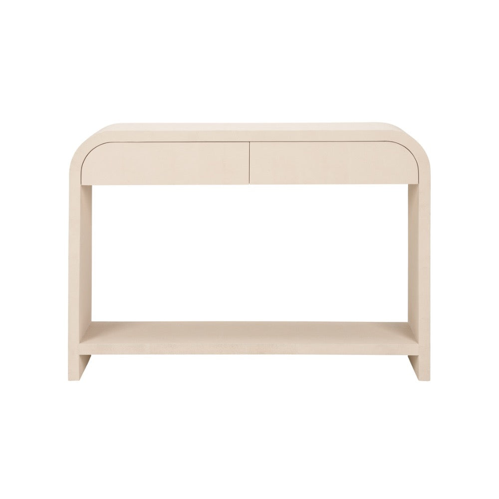 cream console drawers rounded corners