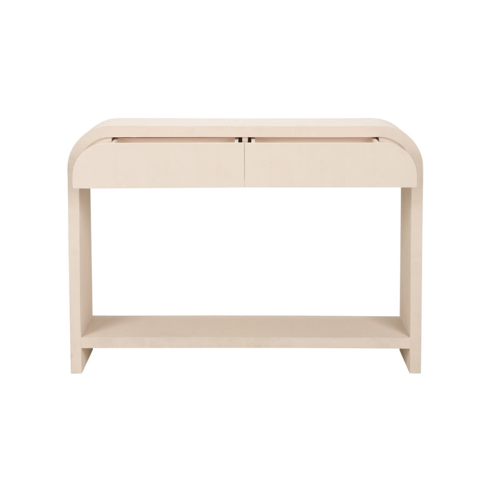 cream console drawers rounded corners