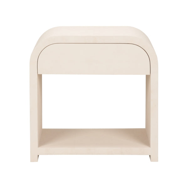 bedside side table wood cream one drawer rounded corner
