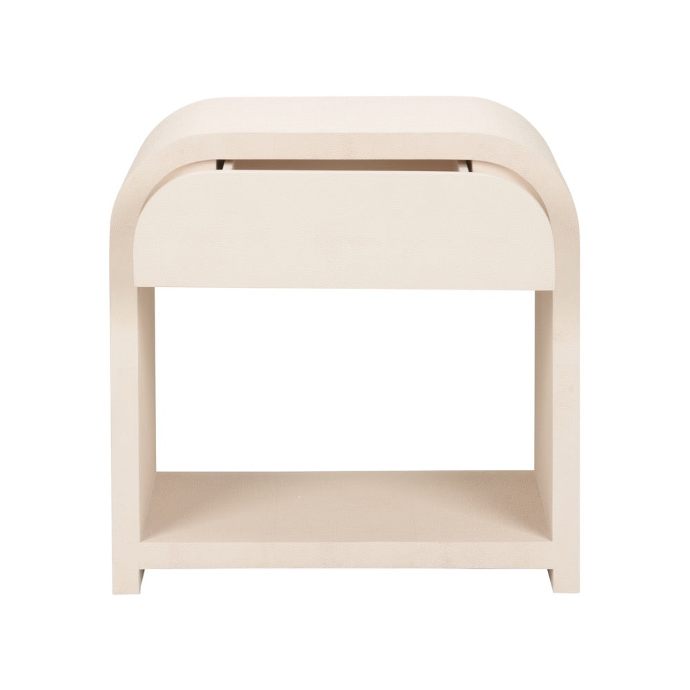 bedside side table wood cream one drawer rounded corner