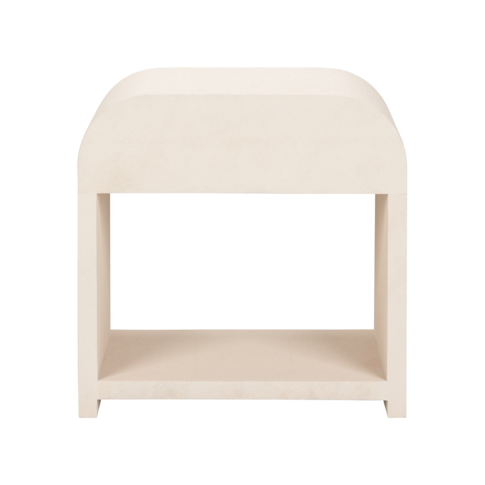 bedside side table wood cream one drawer rounded corner