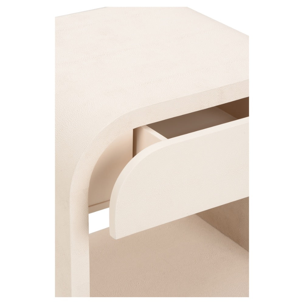 bedside side table wood cream one drawer rounded corner