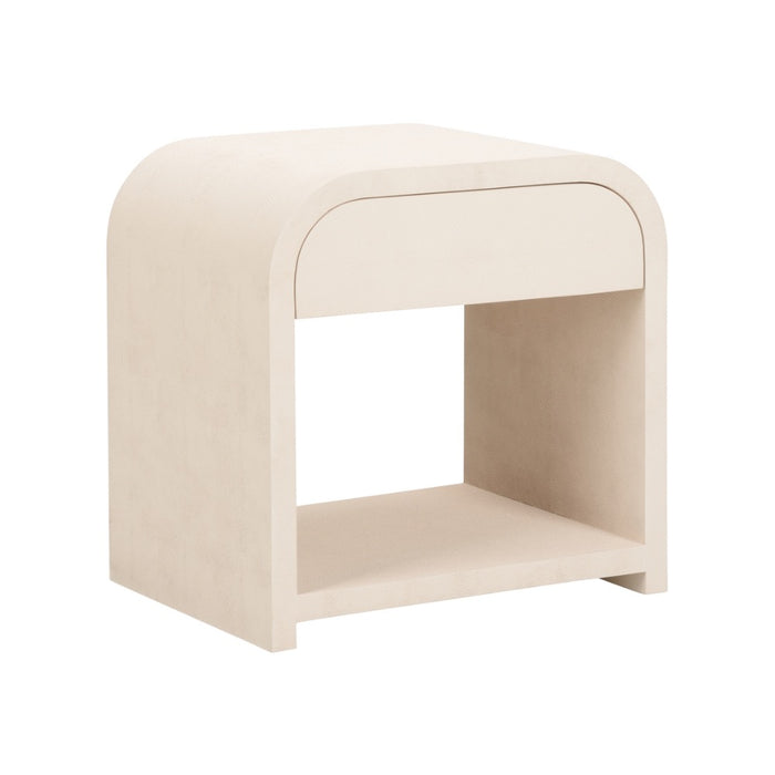 bedside side table wood cream one drawer rounded corner