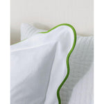 white Euro pillow sham green piping scalloped edge