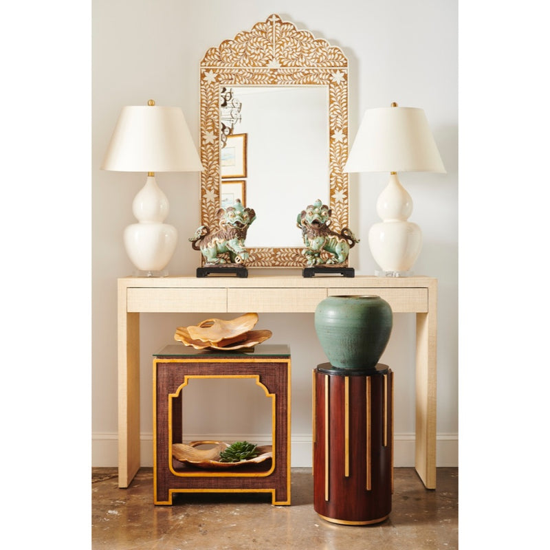 floral vine wall mirror bone inlay brown glitter