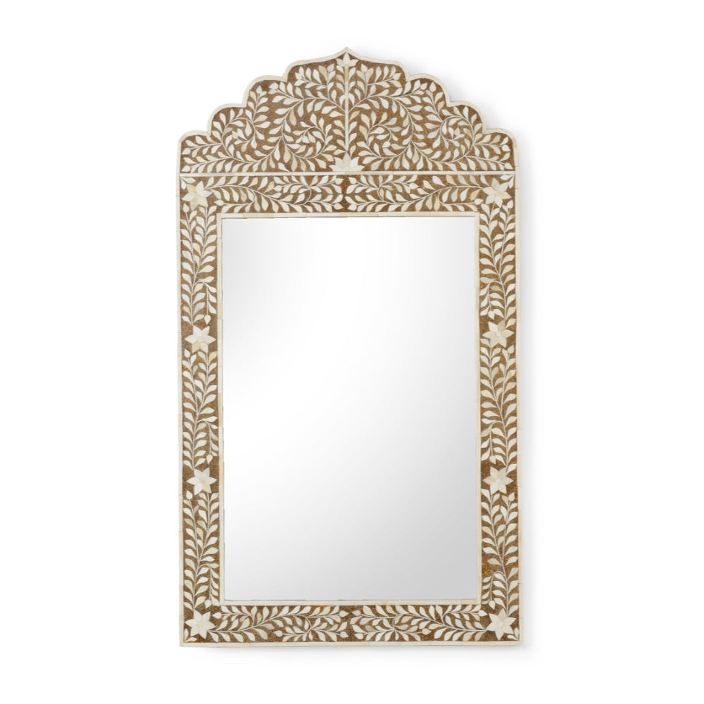 floral vine wall mirror bone inlay brown glitter