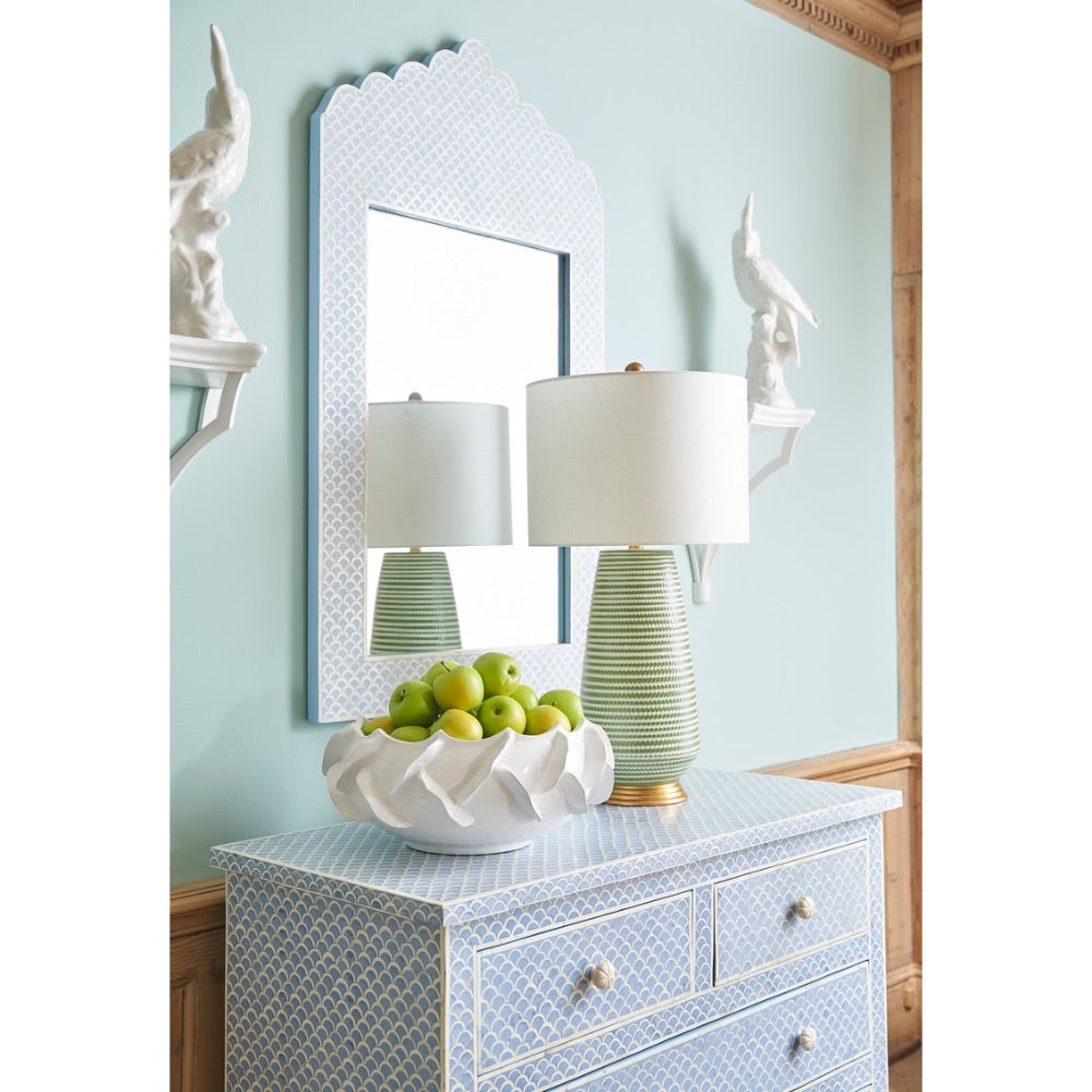 blue cream bone hand layed mirror wood