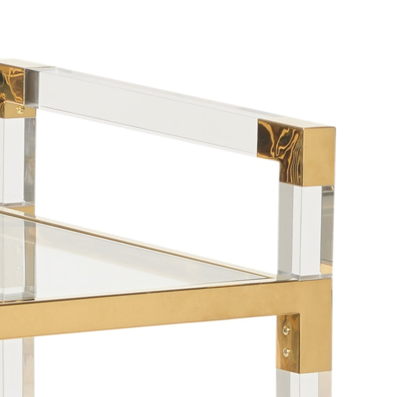 bar cart acrylic tempered glass brass details shelves wheels