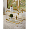bar cart acrylic tempered glass brass details shelves wheels