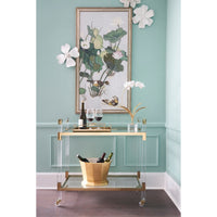 bar cart acrylic tempered glass brass details shelves wheels