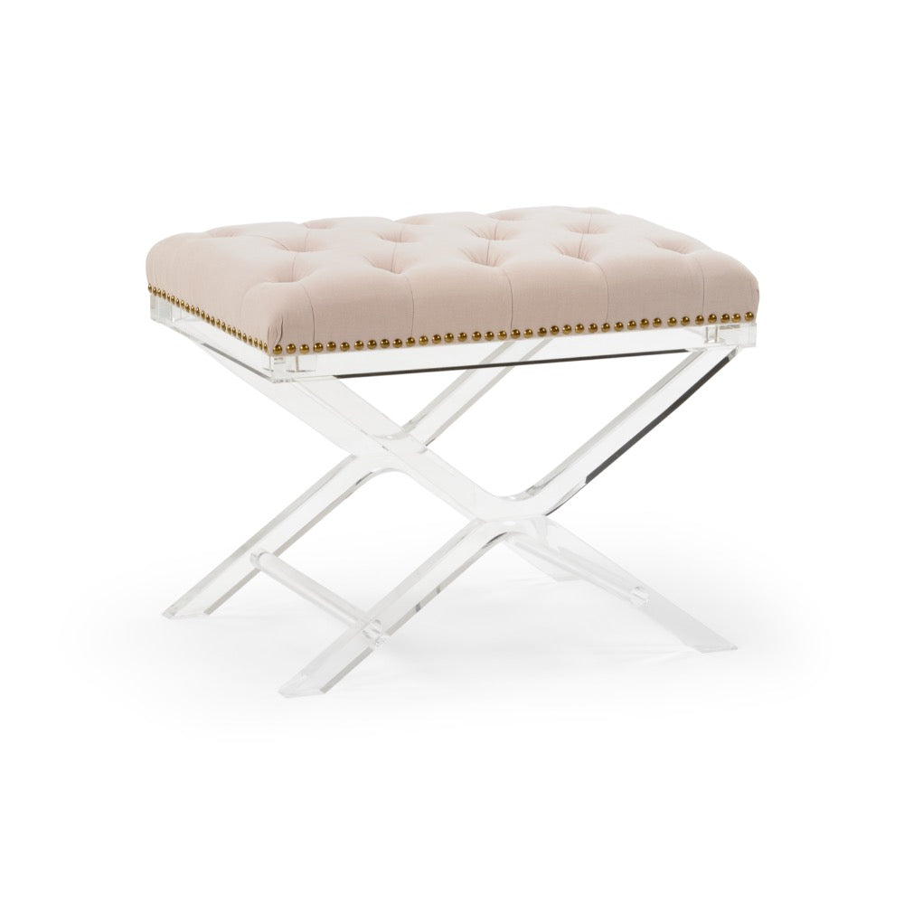 bench muslin acrylic base nailhead trim contemporary