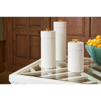 white ceramic cylinders gold bamboo handles set of three 