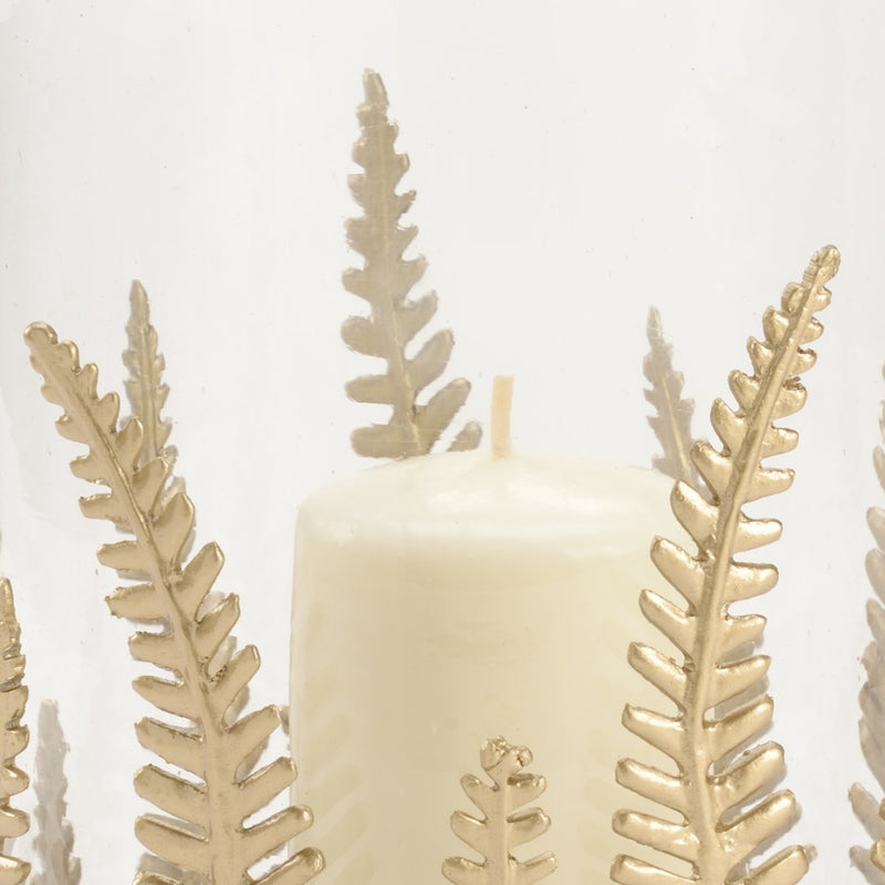 glass hurricane gold fern metal decor 