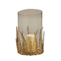 glass hurricane gold fern metal decor 