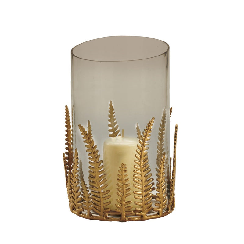 glass hurricane gold fern metal decor 