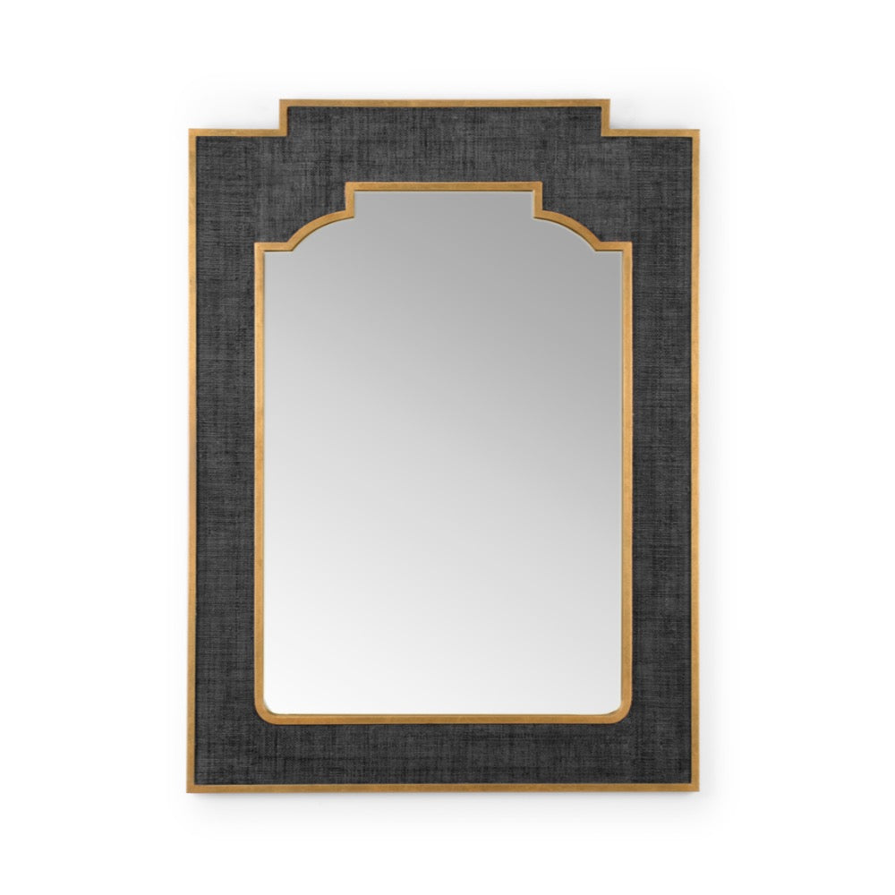 black raffia gold detail wall mirror asian inspired wood 