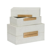 white gold leaf raffia wood decor box set 