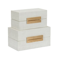 white gold leaf raffia wood decor box set 