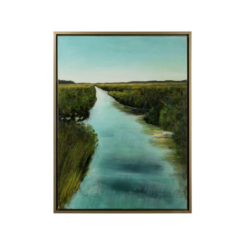 painting oil on canvas gold frame blue greens natural marsh