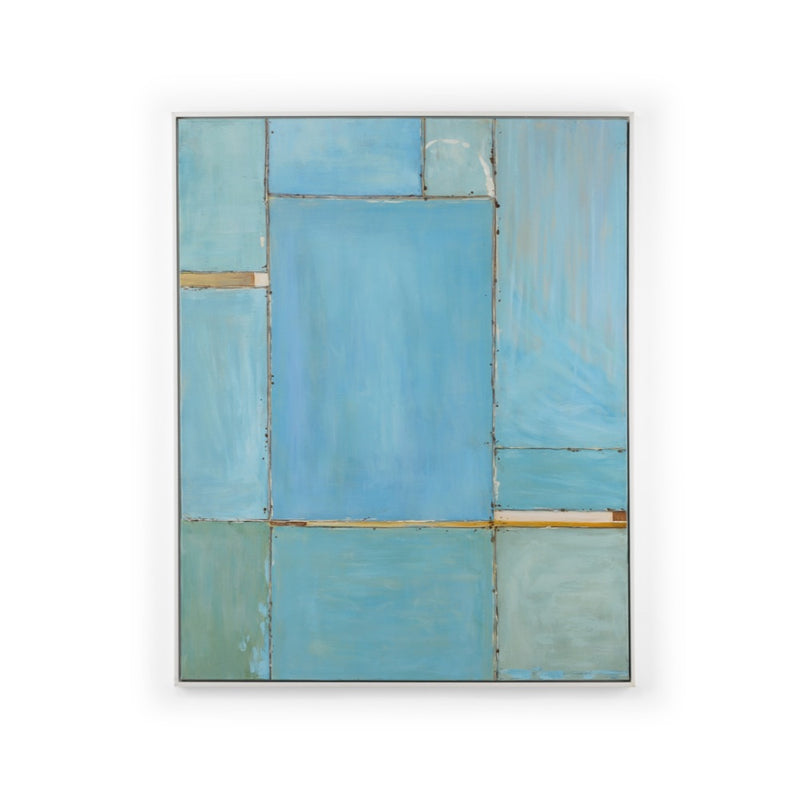 oil on canvas painting abstract blue green gold 