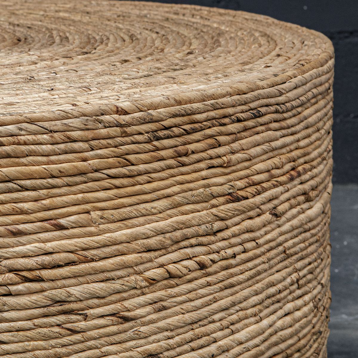 coffee table round natural woven banana plant coastal