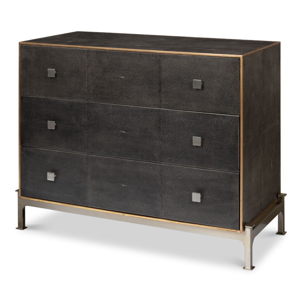  3-drawer grey embossed leather dresser iron shagreen leather